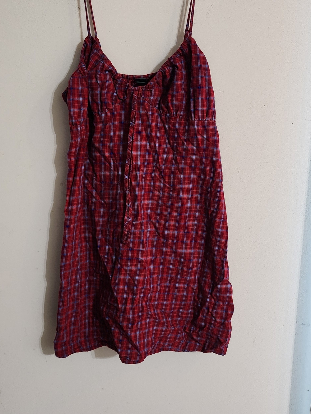 Wild Fable Red Blue Plaid Tie Front Babydoll Mini Dress XL